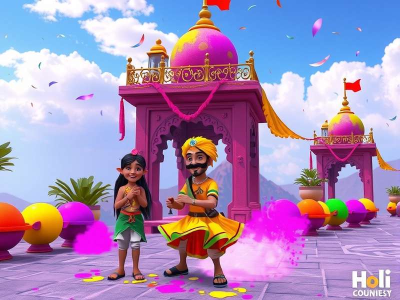 Holi Colorful Journey gameplay screenshot showing vibrant colors and celebrations