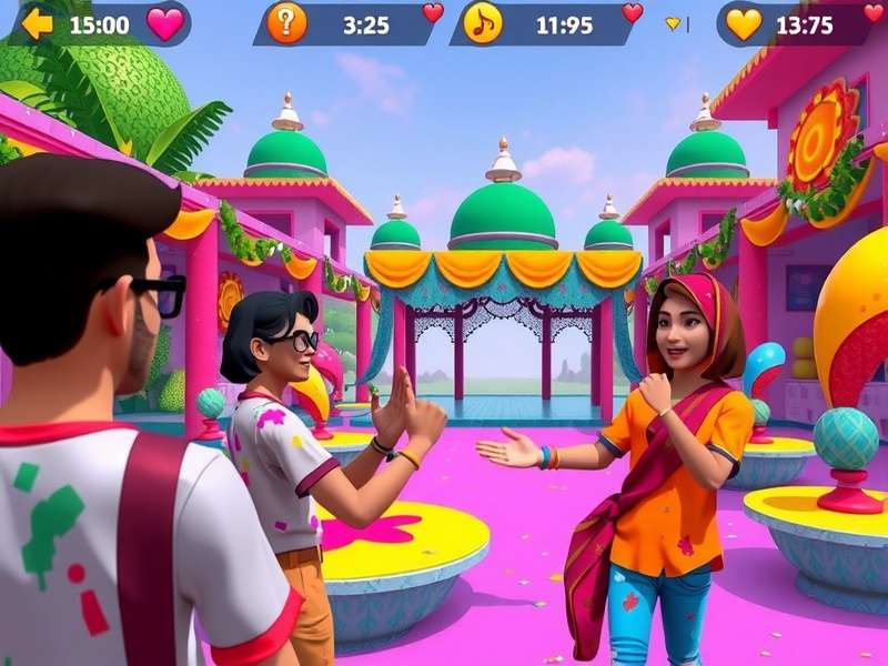 Holi Colorful Journey multiplayer gameplay showing friends playing together